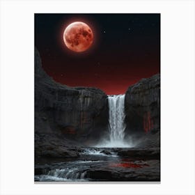 Red Moon Over Waterfall Canvas Print