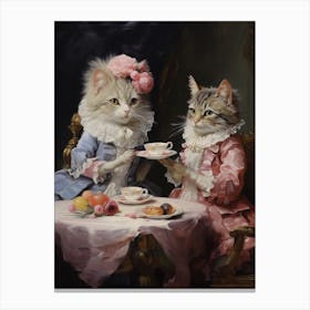 Royal Cats At Afternoon Tea Rococo Style 3 Canvas Print