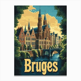 Aihrgdesign A Retro Travel Poster For Bruges Featuring The Ba 2359098e Fdad 4358 9f21 7abe427ee9ee 3 Canvas Print