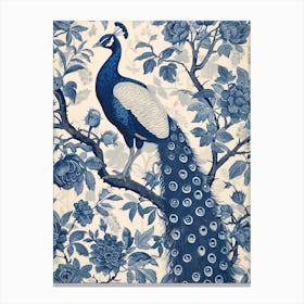 Blue & Cream Vintage Peacock Wallpaper Inspired  2 Canvas Print