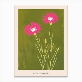 Pink & Green Cornflower 1 Flower Poster Canvas Print