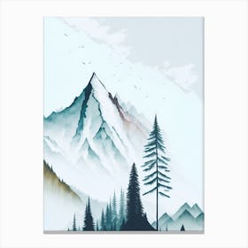 Mountain And Forest In Minimalist Watercolor Vertical Composition 29 Canvas Print