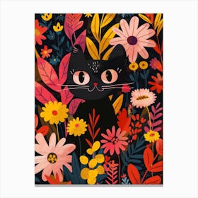 Black Cat In Flowers 6 Canvas Print