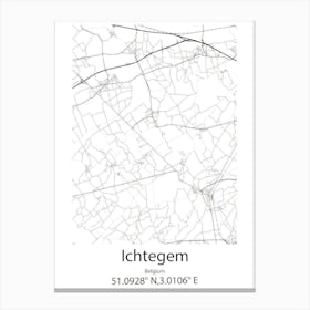 Ichtegem,Belgium Minimalist Map Canvas Print