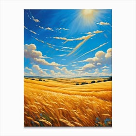 Golden Wheat Swaying Gently Blue Sky Dotted With Cumulus Clouds Sun Bathing The Field In A Warm Gl (2) Leinwandbild