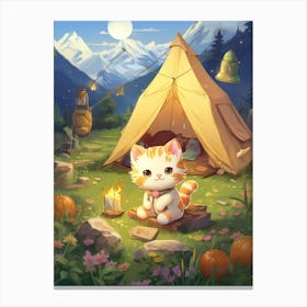Kawaii Cat Drawings Camping 4 Canvas Print