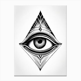 Perception, Symbol, Third Eye Simple Black & White Illustration 1 Canvas Print