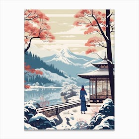Vintage Winter Travel Illustration Hakone Japan 3 Canvas Print
