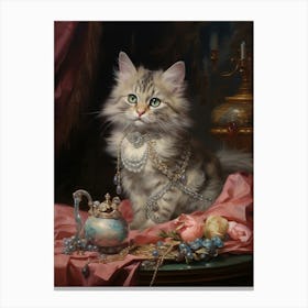 Cat With Jewels Rococo Style Painting 1 Canvas Print