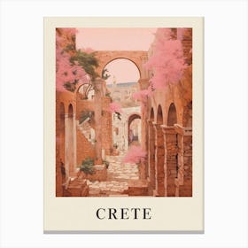Crete Greece 2 Vintage Pink Travel Illustration Poster Canvas Print
