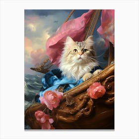 Cat On Medieval Boat Rococo Style 3 Canvas Print