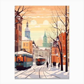 Vintage Winter Travel Illustration Helsinki Finland 2 Canvas Print