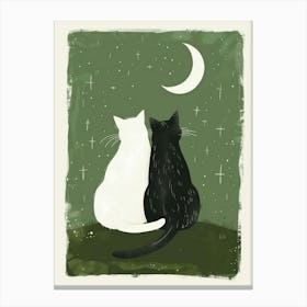 Two Cats Looking At The Moon Canvas Print