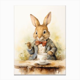Bunny Drinking Tea Rabbit Prints Watercolour 4 Canvas Print