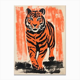 Tiger, Woodblock Animal  Drawing 8 Canvas Print