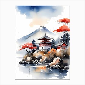 Watercolor Japanese Landscape Painting (22) Canvas Print