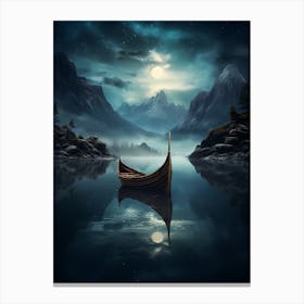 Viking Boat In The Night Canvas Print