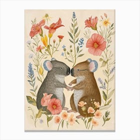 Folksy Floral Animal Drawing Wombat 5 Canvas Print