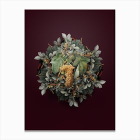 Vintage Trebbiano Grapes Fruit Wreath on Wine Red n.1584 Canvas Print