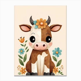 Floral Cute Baby Cow Nursery (27) Canvas Print