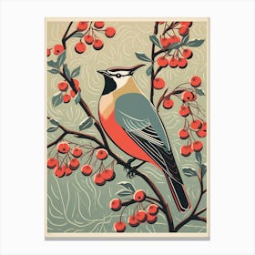 Vintage Bird Linocut Cedar Waxwing 1 Canvas Print