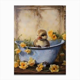 Duckling In The Bath Floral Painting 3 Canvas Print