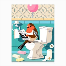 Robin On Toilet Canvas Print