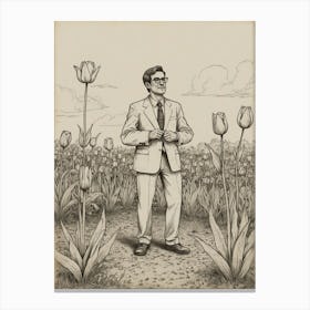 Man In Field Of Tulips Canvas Print