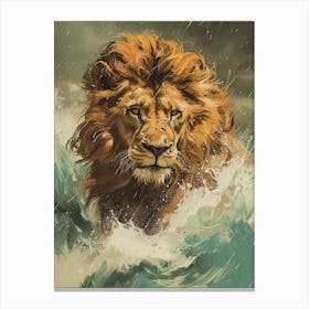 Barbary Lion Facing A Storm Illustration 3 Canvas Print