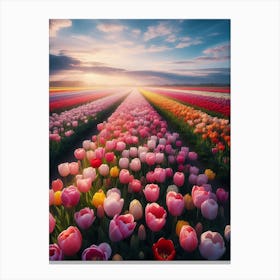 Tulip Field At Sunset Canvas Print