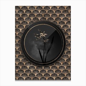 Shadowy Vintage Gladiolus Cuspidatus Botanical in Black and Gold Canvas Print