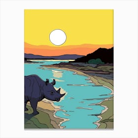 Rhino With The Sun Geometric Illustration 1 Canvas Print