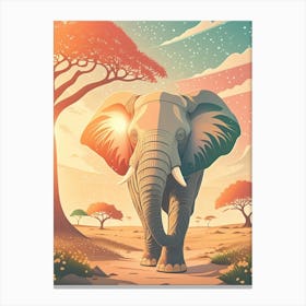 Elephant, Sunset Light In Forest; Animal Wildlife; Old Baobab Tree Canvas Print