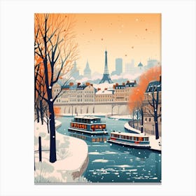 Vintage Winter Travel Illustration Paris France 5 Canvas Print