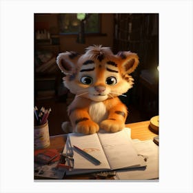 Sweet Baby Tiger Hits the Books Print Canvas Print