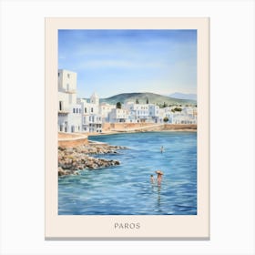 Swimming In Paros Greece 2 Watercolour Poster Canvas Print