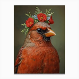 Cardinal With Flower Crown European Robin 5 Canvas Print