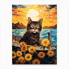 Cat Sunflowers Wall Art 12 Canvas Print