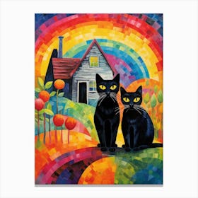 Two Cats In A Rainbow Apple Orchard Canvas Print