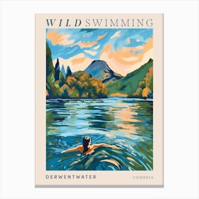 Wild Swimming At Derwentwater Cumbria 1 Poster Canvas Print