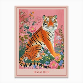 Floral Animal Painting Bengal Tiger 2 Poster Canvas Print