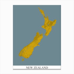 New Zealand Yellow Blue Map Canvas Print