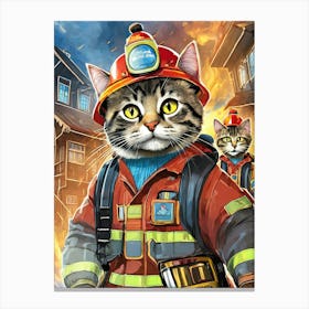 Firefighter Cat Canvas Print