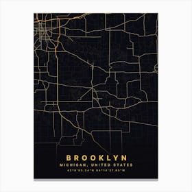 Brooklyn Michigan USA Black And Gold Map Canvas Print