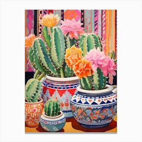 Cactus Painting Maximalist Still Life Mammillaria Cactus 4 Canvas Print