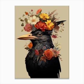 Bird With A Flower Crown Blackbird 3 Canvas Print