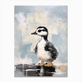 Black & White Duckling Walking On The Ice 3 Canvas Print