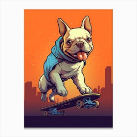 French Bulldog Dog Skateboarding Illustration 3 Canvas Print