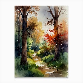 Watercolor Of A Forest Path Canvas Print