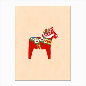 Swedish Dala Horse Red On Peach Canvas Print